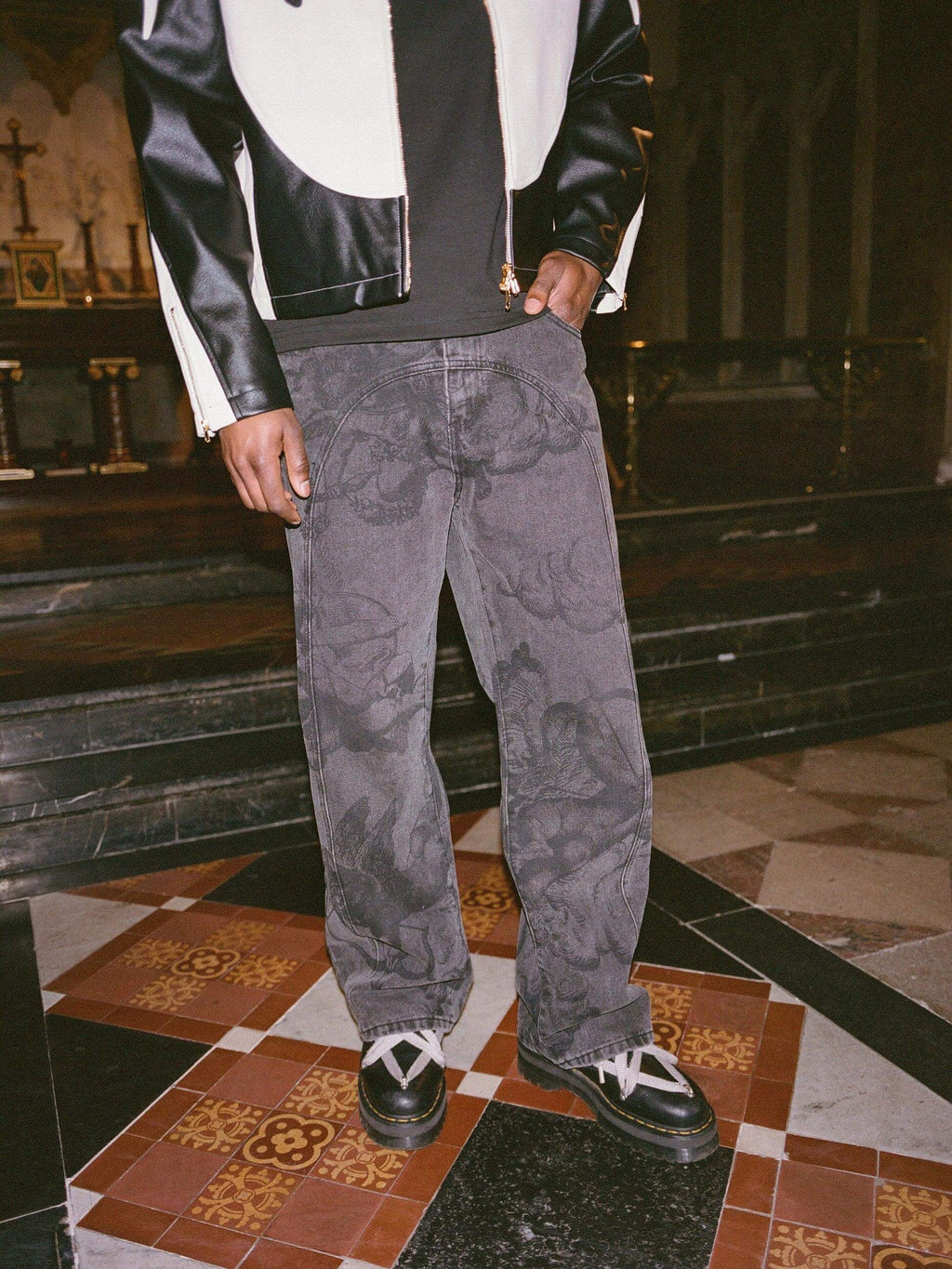 Washed Jeans With Cupid Print